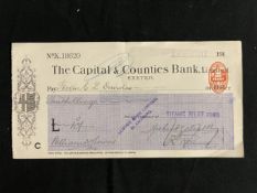R.M.S. TITANIC: Titanic Relief Fund cheque to Trevor Dundas.