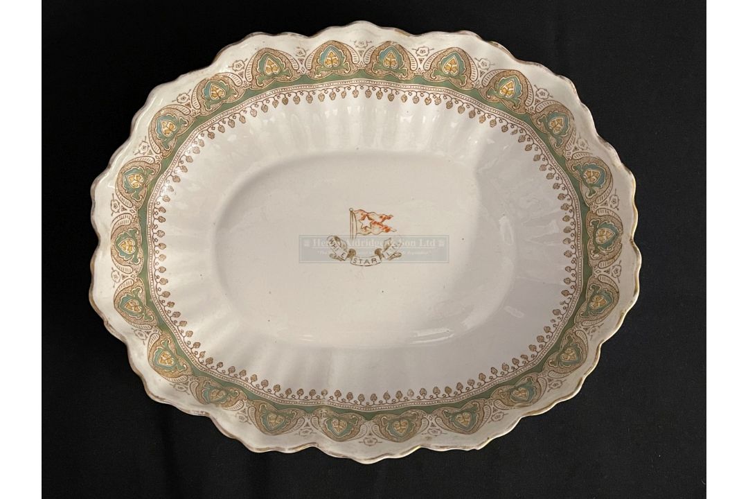 WHITE STAR LINE: First-Class Gothic arch ceramic vegetable serving dish. 10ins.
