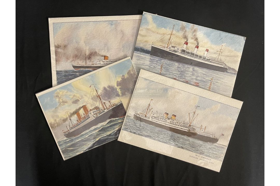 OCEAN LINER: Set of four 20th Century watercolours one signed J. Guthrie with modern handwritten