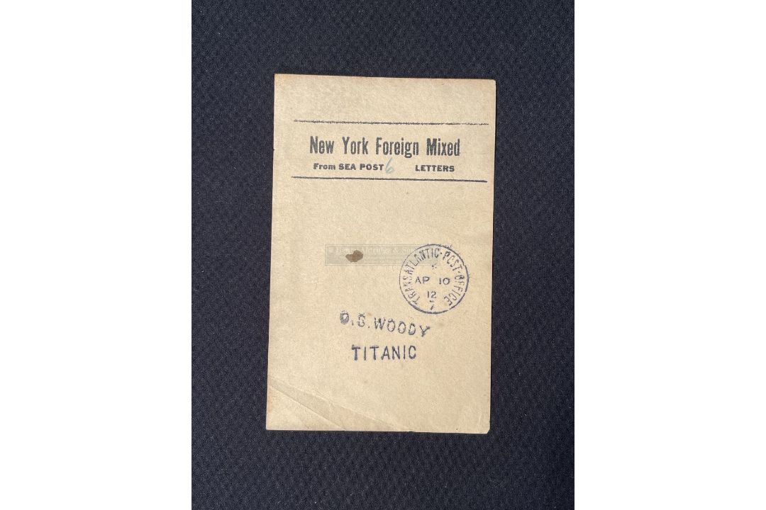 R.M.S. TITANIC: A rare Postal facing slip from a mail bag on board the R.M.S. Titanic, slip