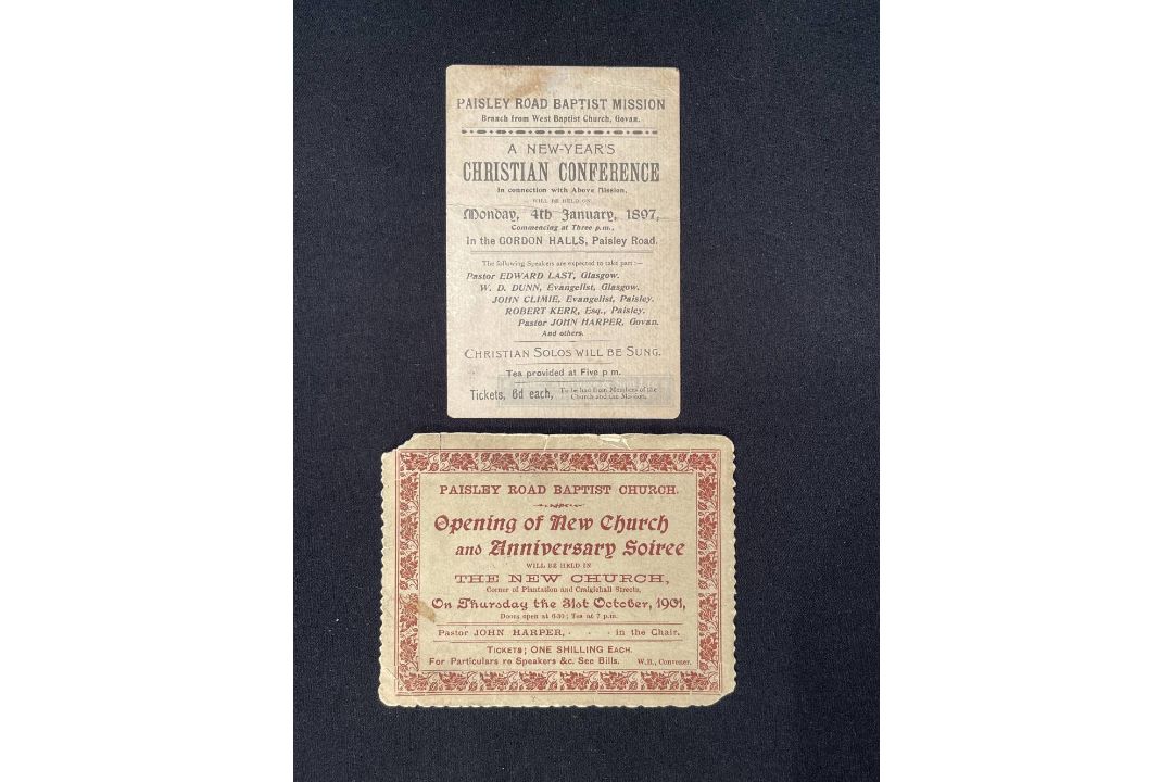 R.M.S. TITANIC: THE PASTOR JOHN HARPER ARCHIVE. Unique tickets to the Paisley Road Baptist Church in