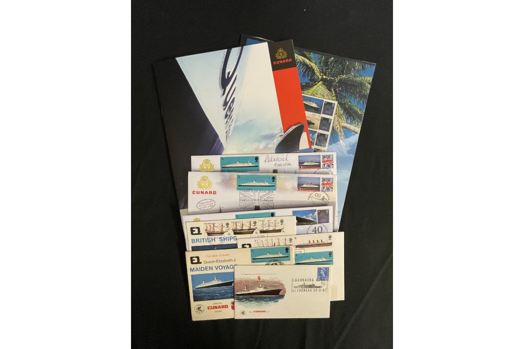 COLLECTION OF CUNARD QUEEN ELIZABETH II COMMEMORATIVE COVERS AND STAMPS: Three stamp packs and seven - Image 2 of 2