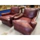 Pre-war red leather club chairs in the style of Howard & Co. Re upholstered in traditional wine - Image 1 of 4