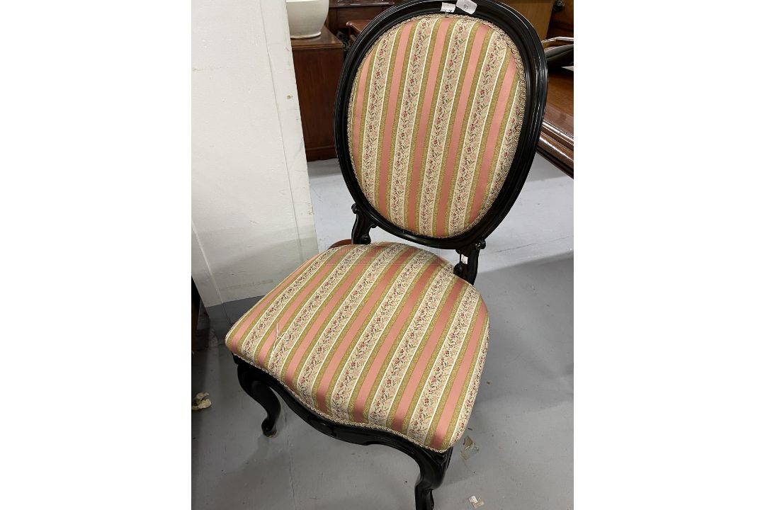 19th cent. Rosewood ebonised oval back salon chair with upholstered seat and back.