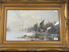 19th cent. English School: Oil on canvas, barges on an estuary. 19ins. x 12ins.