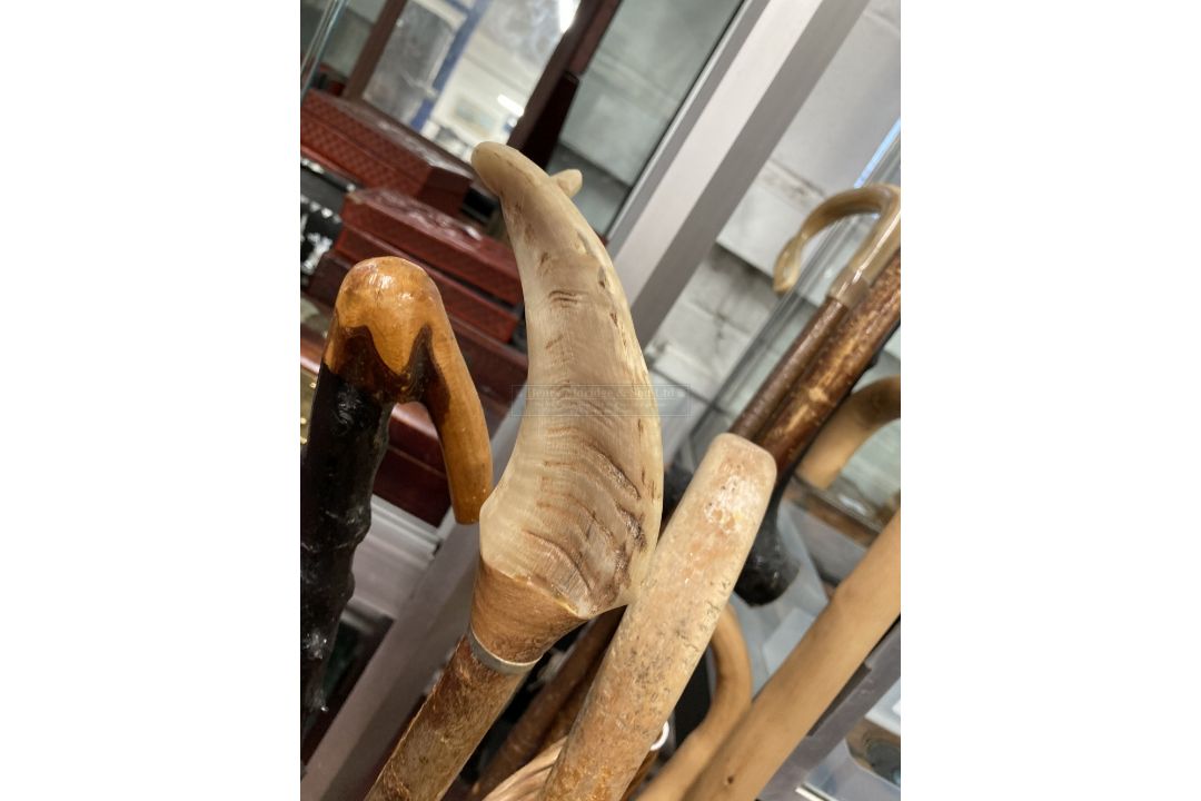 Walking Sticks: 20th cent. Wicker basket cane/umbrella stand with a selection of eight canes - Image 2 of 3