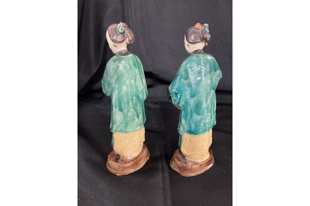 Early 19th cent. Chinese terracotta figures, man and woman dressed in polychrome kimono. Approx. - Image 2 of 3