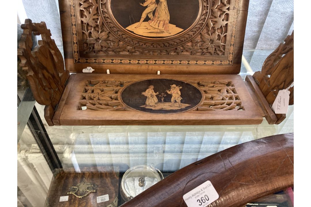 Desk furniture, Sorrento Ware fretwork inlaid book slide, free standing letter rack, plus blotter or - Image 2 of 3