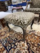 19th cent. Cabriole legged black and gilt stool. Approx. 18ins. Wide.