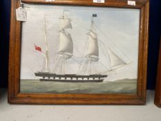 19th cent. English School: Marine Primitive, oil on canvas Schooner, bears a signature, W. Clark,