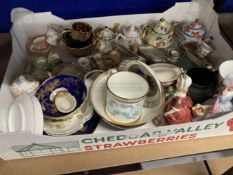 20th cent. Ceramics: Miniature teapots, milk jug and bowl, candlesticks including Dresden, etc. (
