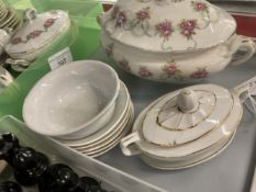 Late 19th/Early 20th cent. Doll's dinner china, decorated with pink roses, soup tureen and cover,