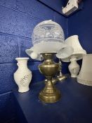 20th cent. Table lamps x 2, a brass lamp, and Blanc de Chine pottery lamps x 2. (5)
