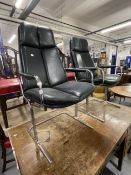 Late 20th cent. Elganza chairs by Pieff of Worcestershire the original green leather on chrome