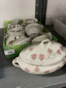 Late 19th/Early 20th cent. Doll's dinner china, decorated with pink roses, soup tureen and cover,