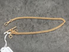 Hallmarked 9ct gold watch Albert curb links. Length 15ins. Weight 46.8g.