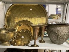 19th/20th cent. Oriental and Asian brass and copperware large tray, vases, jardiniere, candlesticks,