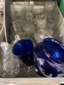 20th cent. Ceramics & Glass: Candle holders a pair, drink glasses, lamp, and other glassware,