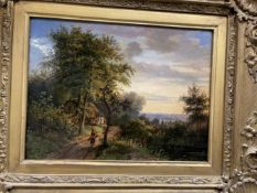 Elias David Gans: 19th cent. Dutch oil on board, girl gathering wood from the forest, signed lower