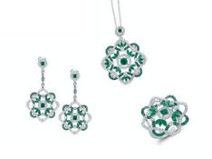 A MOUAWAD 18K WHITE GOLD DIAMOND & TSAVORITE 'LEILA' PARURE