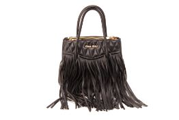 A MIU MIU BLACK LEATHER TASSLE BAG
