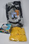 One as new K9 Air Dog carrier grey backpack size S. One as new Max Bone Talon yellow raincoat size