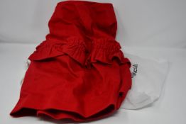 One as new J Brand + Simone Rocha ruffled denim mini red skirt size M (ruffle trim slightly worn).