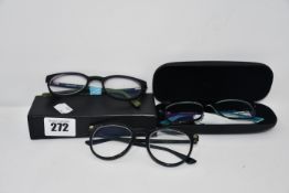 Four pairs of glasses to include: One pre-owned Timberland prescription glasses (TB1584-002). One