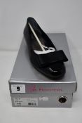 One as new Ros Hommerson Teddi low heeled shoe size 10.5M (colour: black patent). One as new Ros