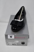 One as new Ros Hommerson Teddi low heeled shoe size 7.5W (colour: black patent). One as new Ros