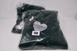 Two as new GodDiva Bardot pleated occasion in emerald green dresses (1 x UK 10 and 1 x UK 12).