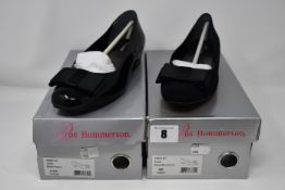 One as new Ros Hommerson Teddi low heeled shoe size 6.5W (colour: black patent). One as new Ros