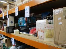 One shelf of miscellaneous items to include a boxed Makita PF0300 Submersible Water Pump, four boxed