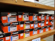 A large quantity of assorted Paslode brads with fuel cells to include codes: 300271, 300279 and