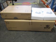 Two boxed as new Bugaboo3 Donkey sun canopy's, a boxed as new Bugaboo3 Donkey duo fabric set and a