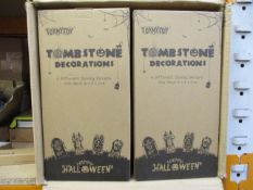 Twelve boxes of as new Tombstone Decorations (Four different spooky designs, approximately 41 x 21 x