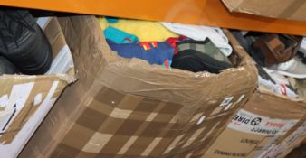 Four boxes of assorted clothing and related items.