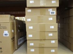 Fourteen individually boxed drill guide sets for cup style concealed hinges.