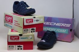 Three pairs of as new Skechers footwear; two Breathe Easy Imagine (UK 5) and a Fitster Boulder-