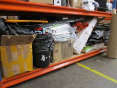 A quantity of garden/outdoor related items to include garden loungers, tarpaulins and a chainsaw.