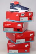 Four pairs of children's as new Puma Rebound Layup trainers (UK 11K, 2.5, 3.5, 6).