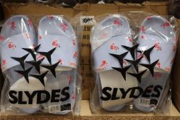 Twelve pairs of as new Cath Kidston twill pansy slides (Assorted sizes).