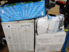 A collection of boxed garden pool equipment to include: one Intex Rectangular frame Pool set (2.6M),