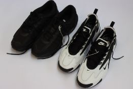 Two pairs of as new Nike trainers (UK 9, 10 - No boxes).