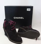 A pair of pre-owned Chanel suede lace up gold ankle G31258 X47525 (Show possible very light use on