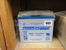 Two Power Sonic PG-12V21 B (12 Volt, 21 Ah) and two Power Sonic PS-12170 B (12 Volt, 17 Ah,