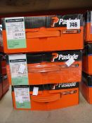 Three Paslode 141233 3.1 x 90mm indoor bright round smooth shank nails x 2200 with 2 fuel cells (