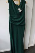 An as new GodDiva Bardot pleated occasion emerald green dress (UK 12).