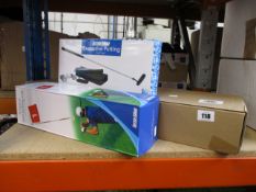 A flagstick and putting cup (PAFS), a Longridge cage practice net (PAPCN) and a Longridge