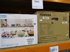 Two boxed as new microwave ovens to include: a Beko 20L 700W in silver (PN: MOC 20100S) and a